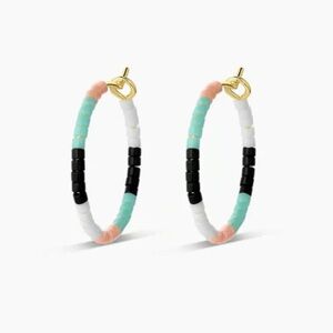 GORJANA Palm Desert Gigi 18k Gold Plated Glass Beaded Striped Hoop Earrings Boho